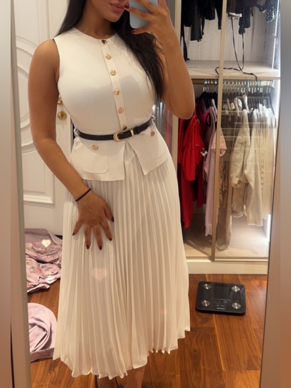 Ever New Ivory Daphne Waistcoat Pleated Midi Belt Dress (Size 2) - Picture 4 of 4